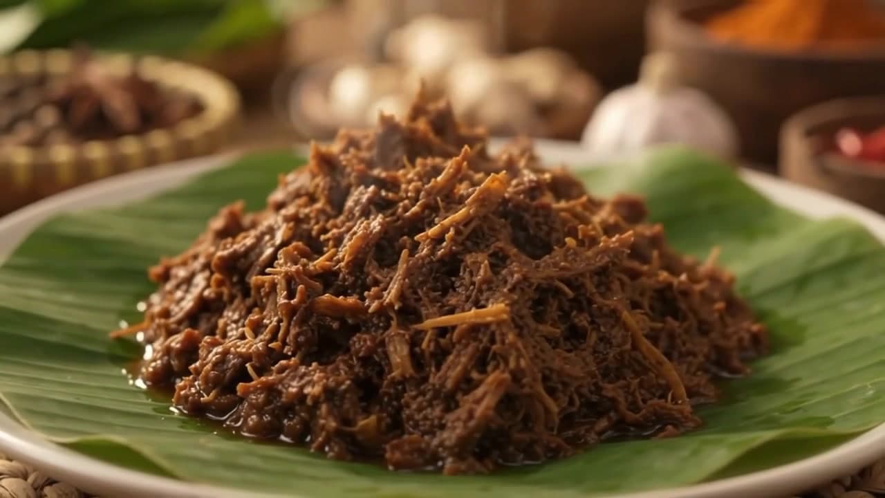 Poster film kampanye RANJAPI: rendang jantung pisang di atas daun pisang
